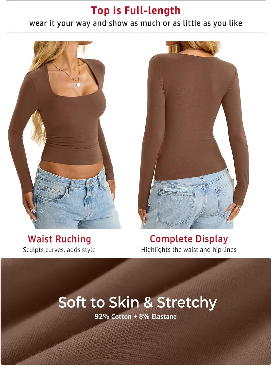 Womens Cotton Tops Long Sleeve T Shirts Square Neck Y2k Tops Slim Fit Going Out Fall Fashion Clothes 2026 - Image 6