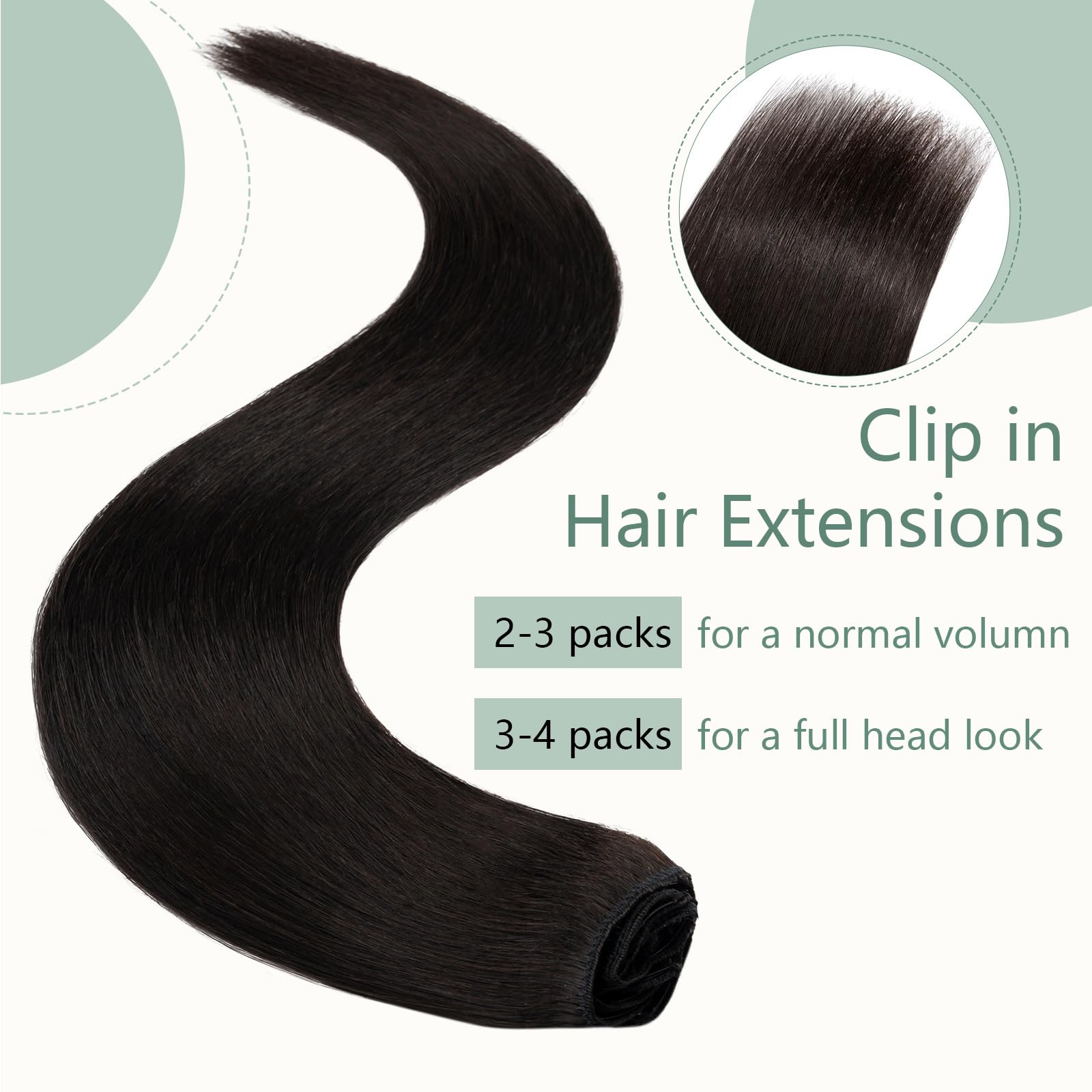 Clip in Hair Extensions Real Human Hair 16 Inch Black Hair Extensions Clip in Straight Remy Hair Seamless Natural Thin Weft - Image 2
