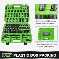 Vista 6 de SUNHZMCKP Juego de llaves de impacto de 1/2 pulgada, 66 piezas SAE estándar (3/8"-1-1/4") y métricas (8-24mm), kit de dados poco profundos/profundos