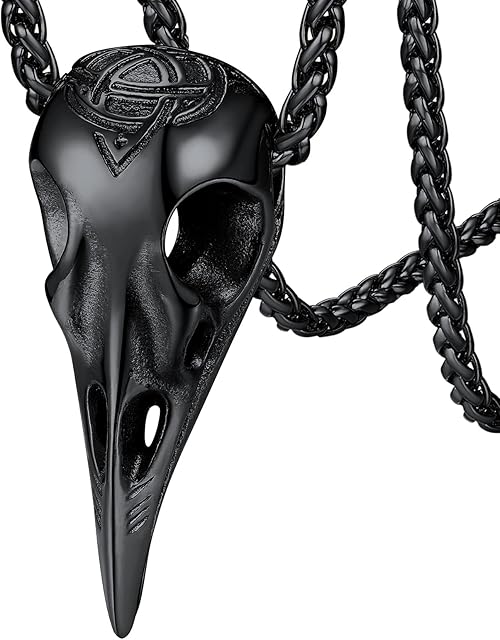 FaithHeart Norse Jewellery Viking Raven Necklace Stainless Steel Odin Crow Pendant Nordic Amulet Jewelry for Men Boys Can Custom Engraved