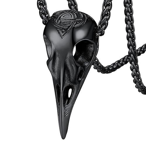 FaithHeart Raven Necklace for Men, Personalised Viking Jewellery Norse Amulet