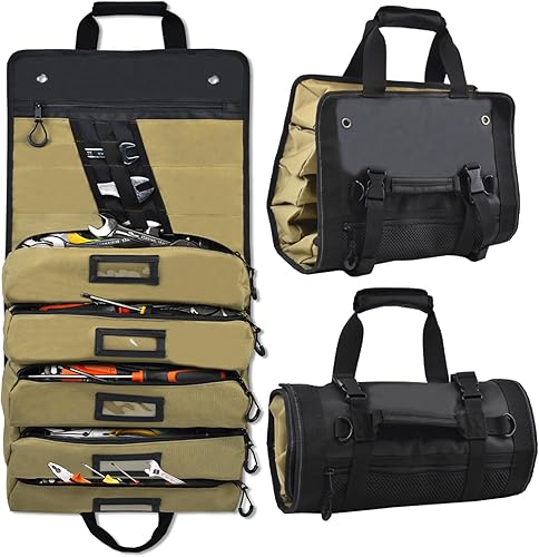 Bolsa de herramientas enrollable con forro de microfibra resistente a arañazos y perforaciones, 5 bolsillos grandes de gran tamaño con etiquetas,