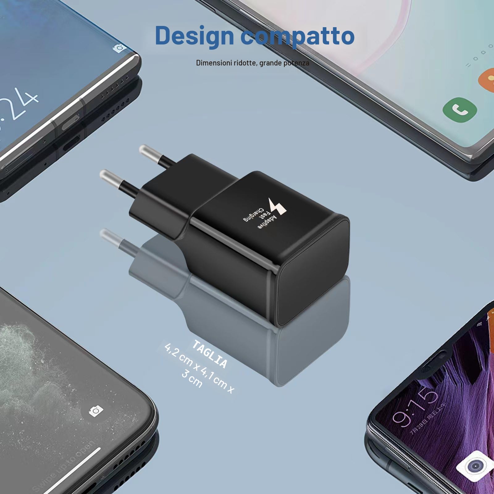 Caricatore USB Ricarica Rapida per Samsung Galaxy A16 A15 A14 A13 A20e A25 A34 A36 A51 A54 A55 A56 S8 S9 S10 S20 S21 FE Plus Z Flip3, Caricatore Cellulare, Caricabatteria con 1,5m Cavo USB Tipo C