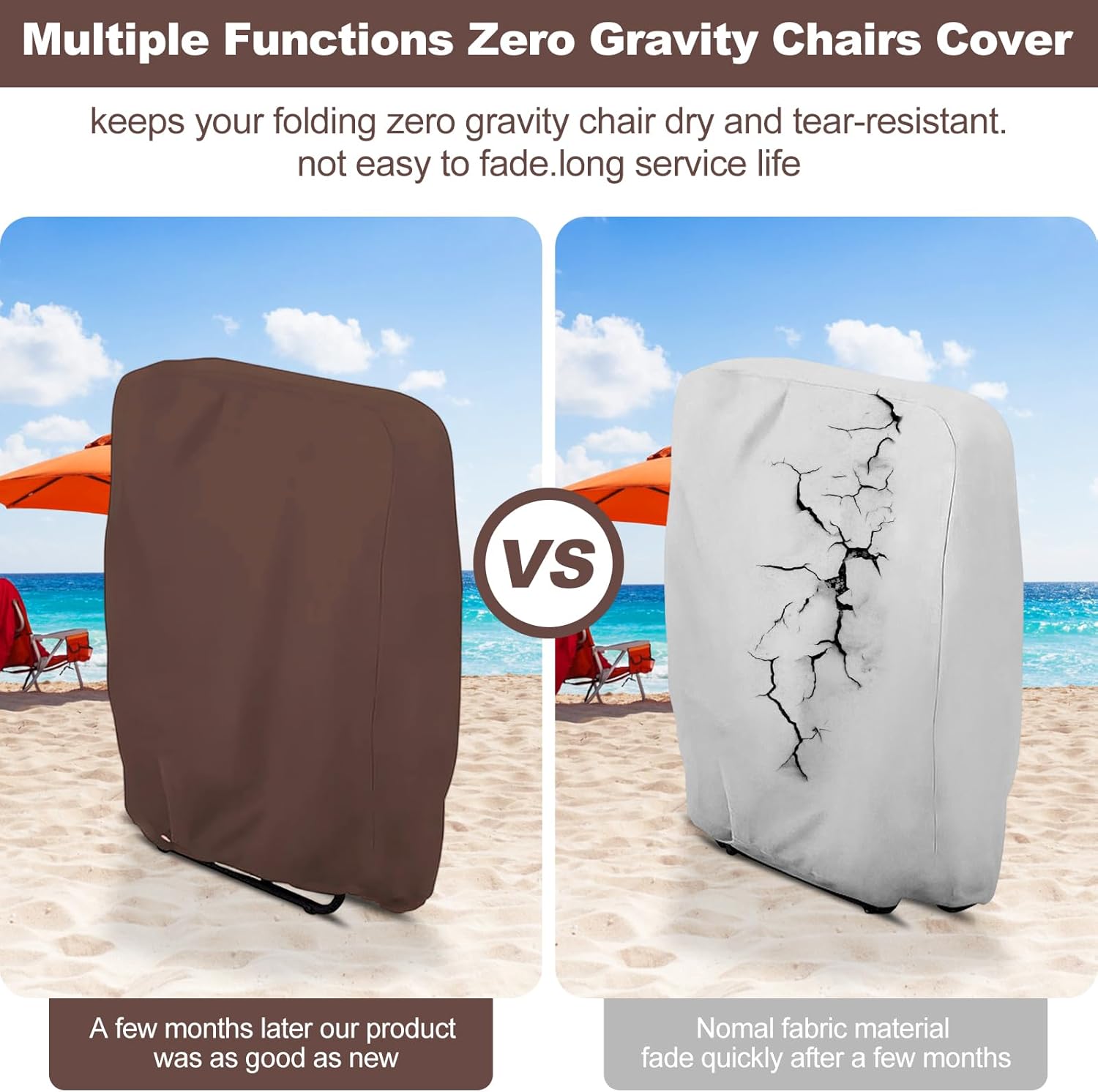 Outdoor Folding Chair Covers 2PCS, Uranshin Zero Gravity Chair Cover 28"W x 13"D x 43"H, Waterproof 210D Oxford Funiture Cover with Storage Bag, Patio Chair Cover for All weather (Brown)