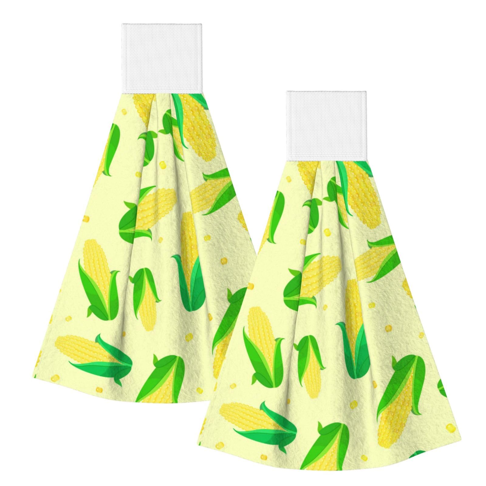 DOPKLNA Green Delicious Corn, 2 Pcs Hanging Coral Fiber Hand Towels for Bathroom, Absorbent Kitchen Towels