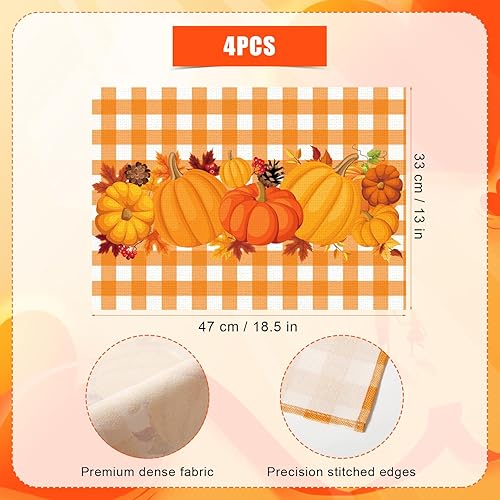 Miniatura 2 de 4 manteles individuales de otoño, 18.5 x 13 pulgadas, manteles individuales de lino naranja de Acción de Gracias, manteles individuales cálidos y