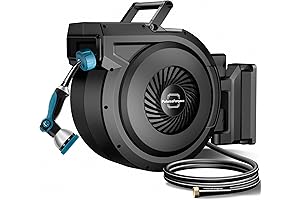 Retractable Hose Reel - 5/8" x 90' Heavy-Duty Garden Hose with 10-Pattern...