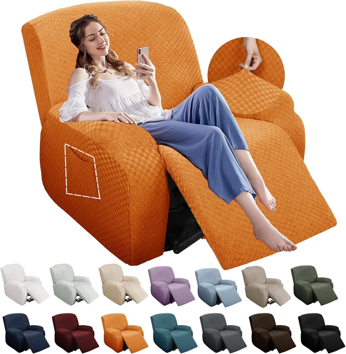 YEMYHOM 4 Pieces Stretch Recliner Slipcover Latest Jacquard