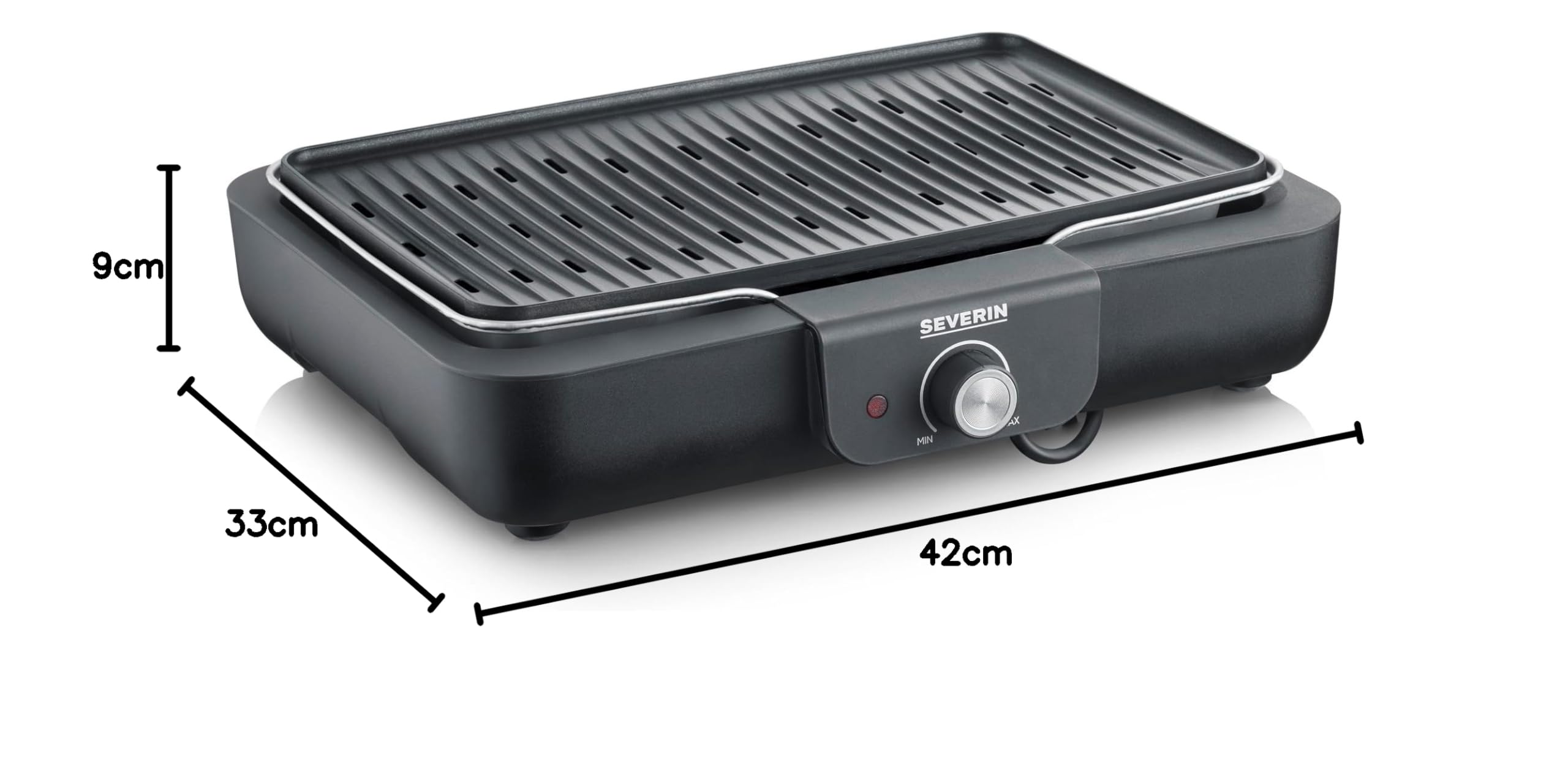 SEVERIN Barbecue électrique 2 200 W avec grille amovible en fonte d'aluminium, Barbecue de table avec bouton rotatif, eBBQ avec bac à eau pour utilisation en intérieur et extérieur, Noir, PG 8556