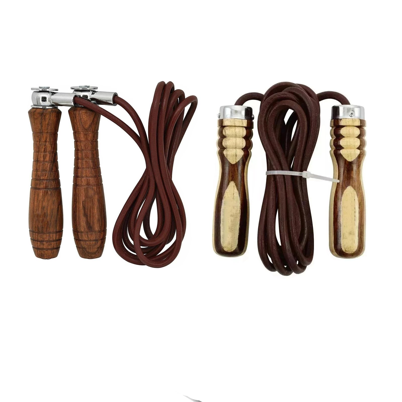 2er set Springseil aus Echtleder mit Ergonomischen Holzgriffen & Kugellager – Einstellbare Länge, Profi Speed Rope für Boxen, Fitness, Crossfit, MMA, Ausdauer- & Heimtraining