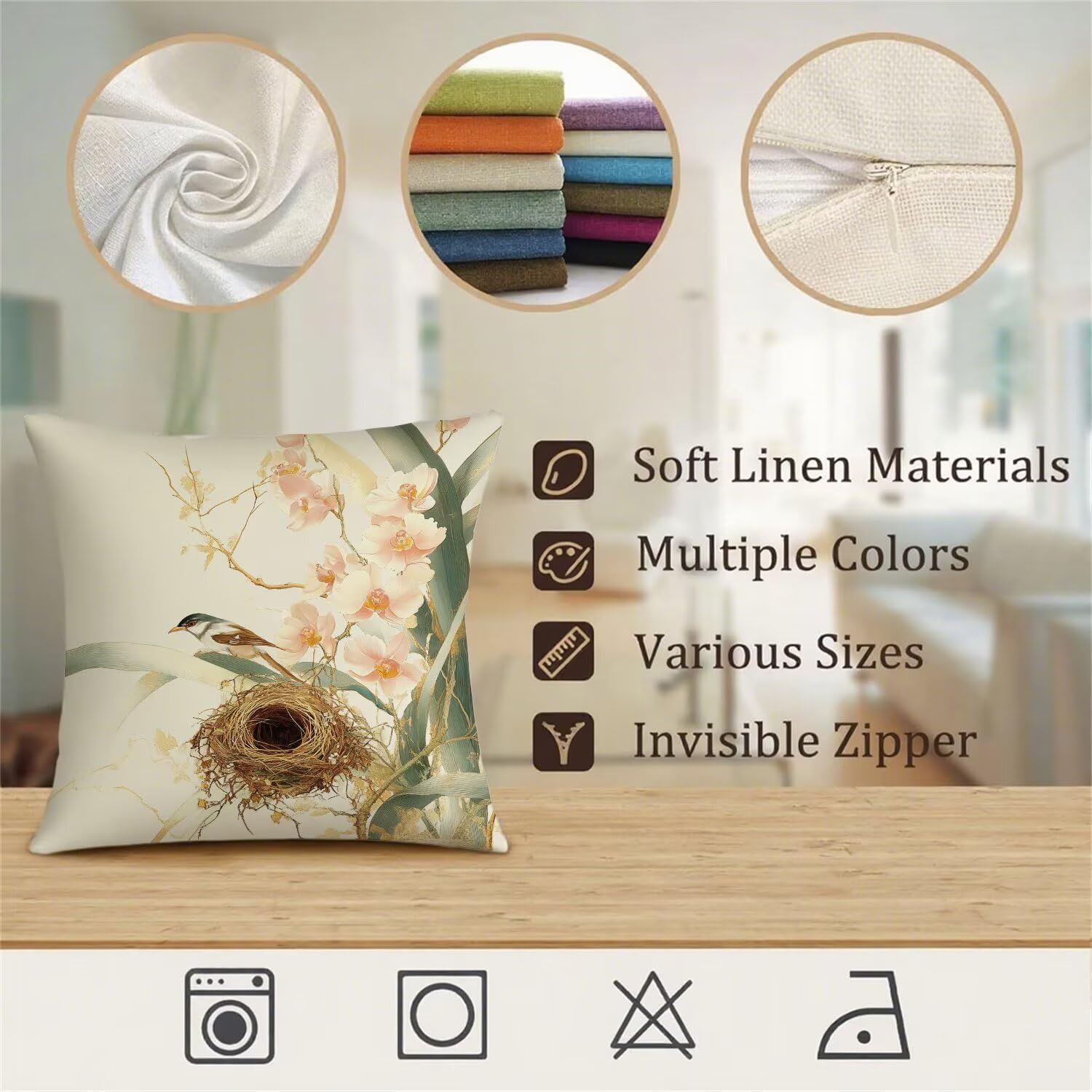 Federa per cuscino da esterno, impermeabile, beige, autunnale, 70 x 70 cm, in lino, decorativa, quadrata, con stampa su entrambi i lati, cuscino da giardino per soggiorno, decorazione per la casa