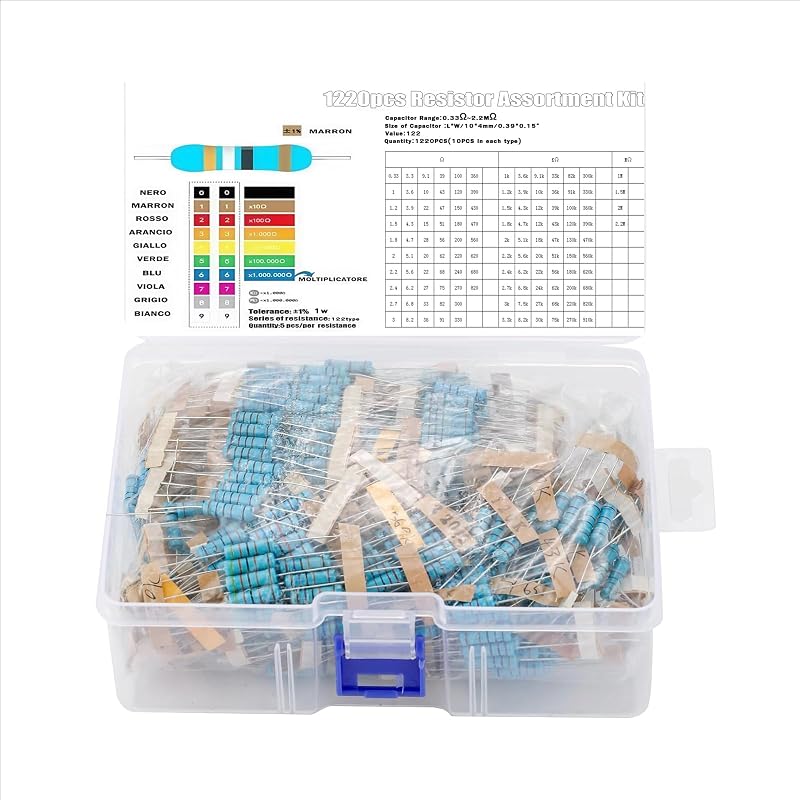 YEAZ 1220pcs Resistors Assortment Kit, 1W Metal Fixed Film Resistors