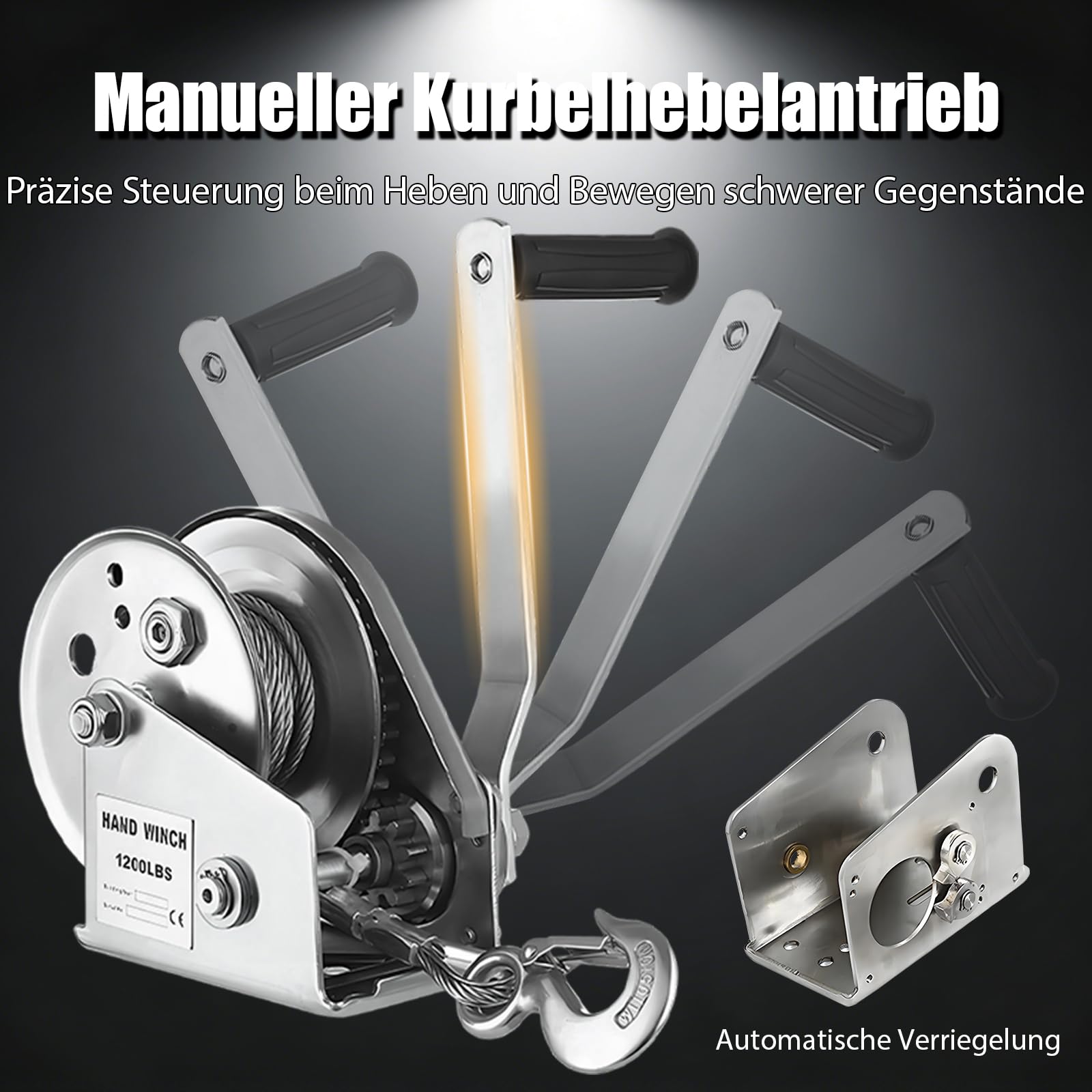 Handseilwinde Klein 1200lbs mit Bremse – Manuelle Seilwinde 10m | Edelstahl Handwinde Seilzug mit Ratsche, Winde Hand Kurbel für Anhänger, Boot, Forst – Robuste Bauweise, Einfache Wandmontage