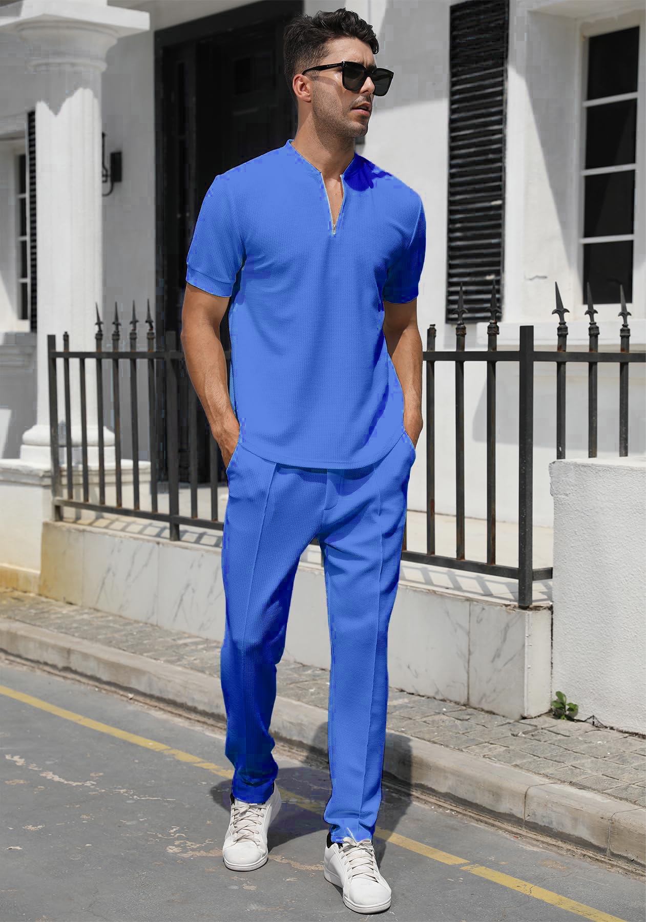 2 Piezas Chándales Para Hombre Chandal Verano Chándal Traje Casual Con Blusa De Manga Corta + Pantalones Largos