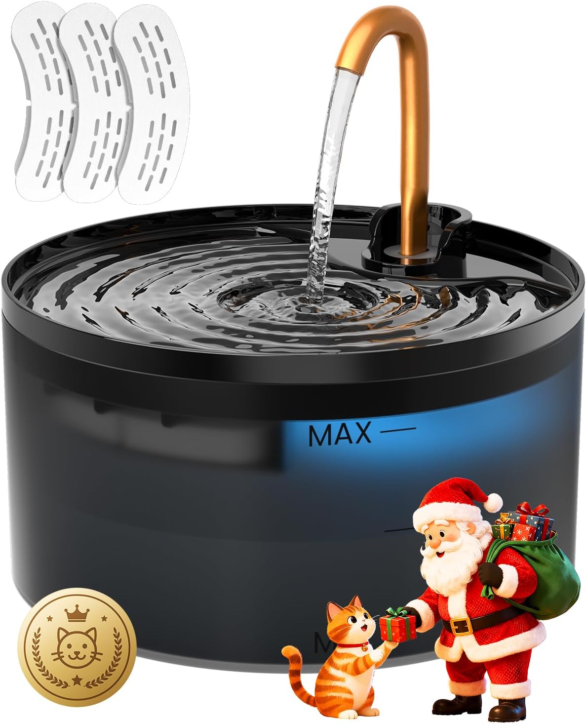 Cat Water Fountain 71oz with Copper Faucet MISFANS Pump and Filter Automatic Pet Water Dispenser with 3-Pack Filters