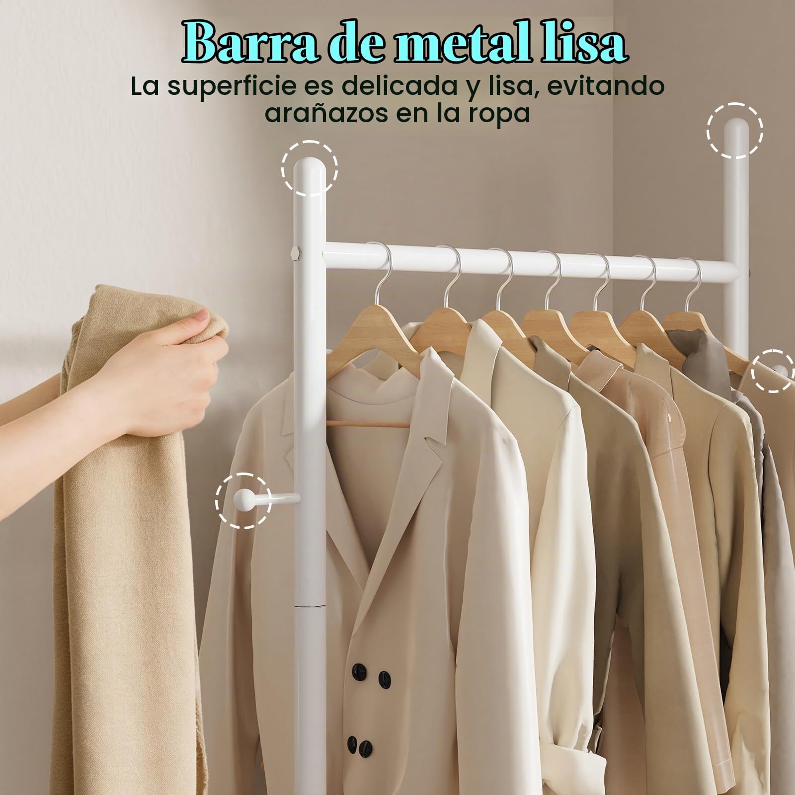 OUTBORS Metall Perchero de Pie, Burro para 50x30x175 cm, Blanco | Gran Perchas Independientes Moderno con Placa Inferior de Roca Gruesa y 2 Ganchos, Bastidor resistente