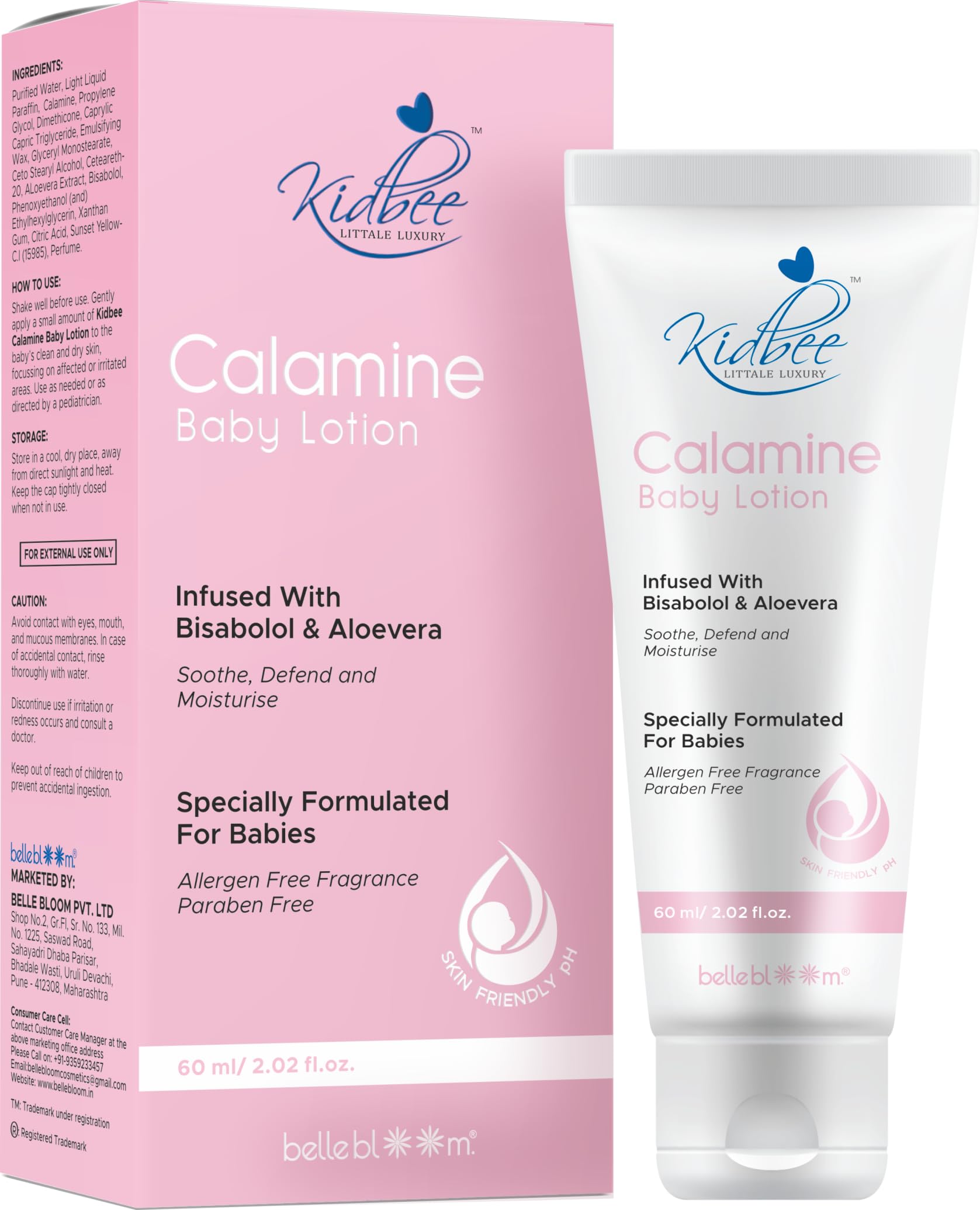 Kidbee Calamine Baby Lotion with Bisabolol & Aloevera, Paraben Free, Skin Friendly pH, 60 ml-image-1