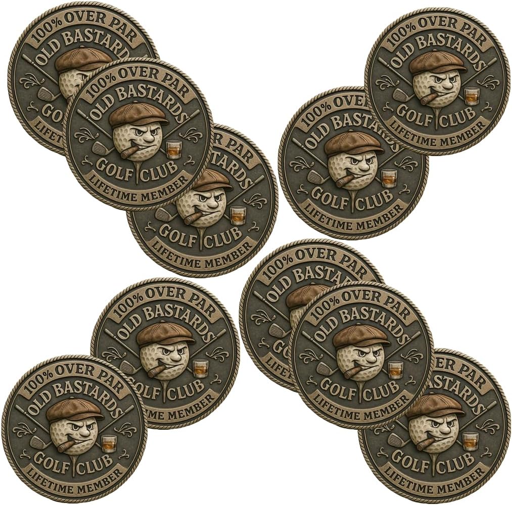Over Par Old Bastards Golf Coin, Funny Golf Challenge Coin for Men,Novelty Gag Gift for Golfers, Golf Enthusiast (10PCS)