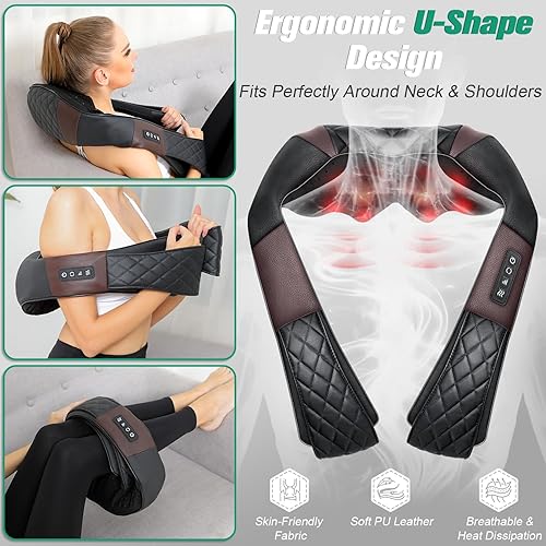 Miniatura 4 de Masajeador de cuello para aliviar el dolor masajeador de espalda Shiatsu de tejido profundo con calor, regalos de Navidad para hombres, mujeres,