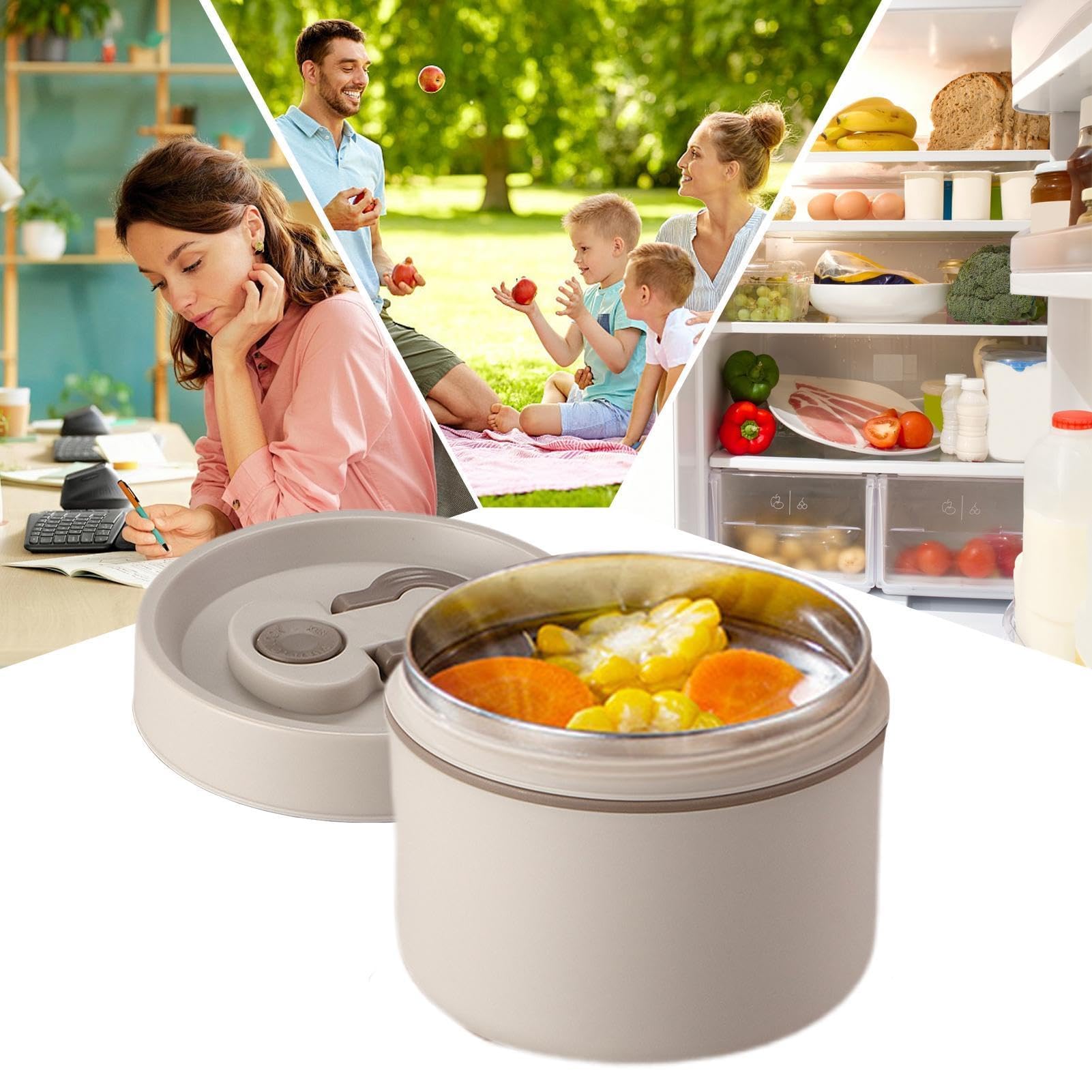 Portapranzo in Acciaio Inox, Contenitore Termico per Alimenti, Contenitore per la Preparazione dei pasti, Contenitore Portatile per Alimenti, Acciaio Inox