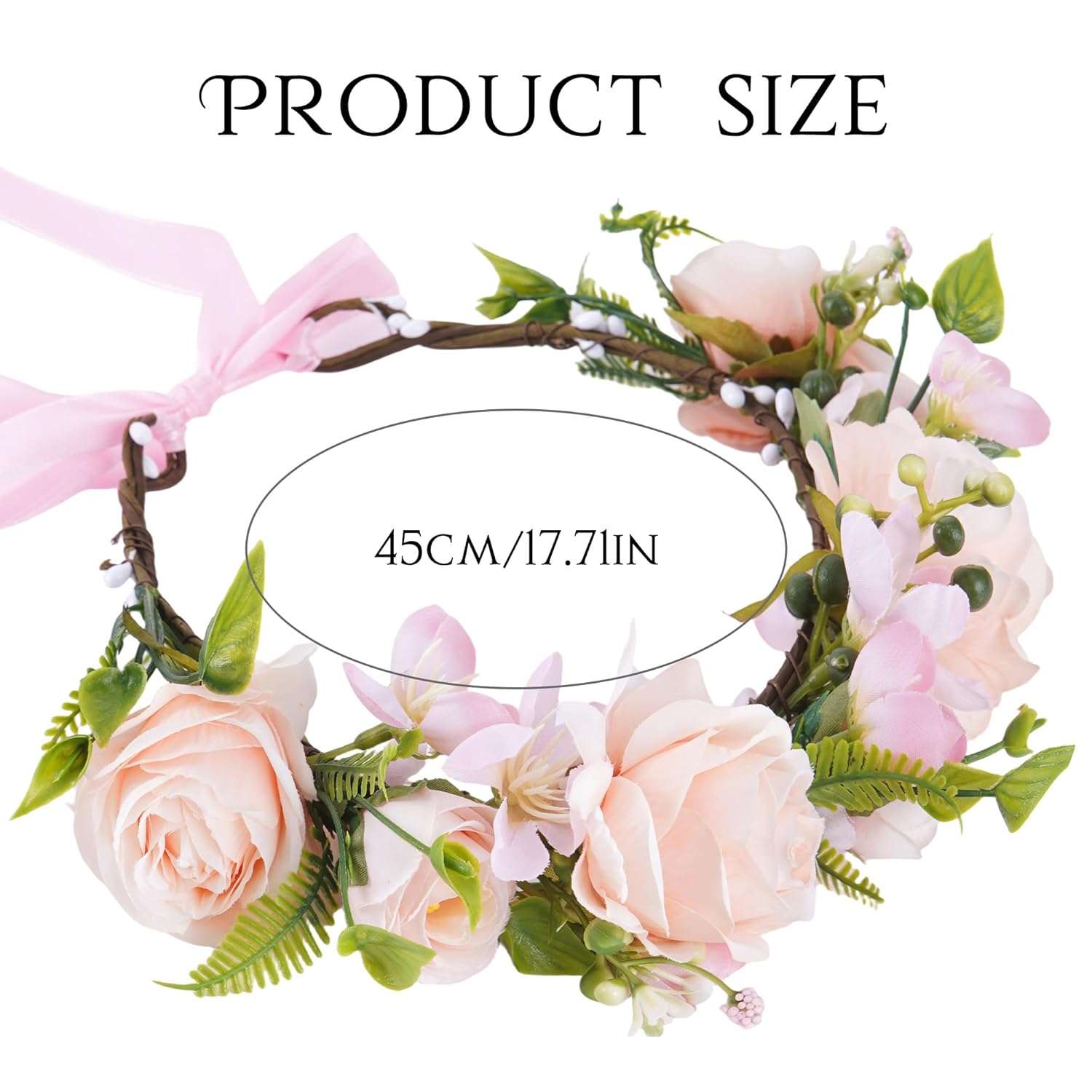 Pink Flower Crown Headband, Artificial Rose Floral Headpiece, Adjustable Fairy Flower Headband for Women Girls Renaissance Birthday Bride Wedding Festivals Party Hair Accessories - Image 6