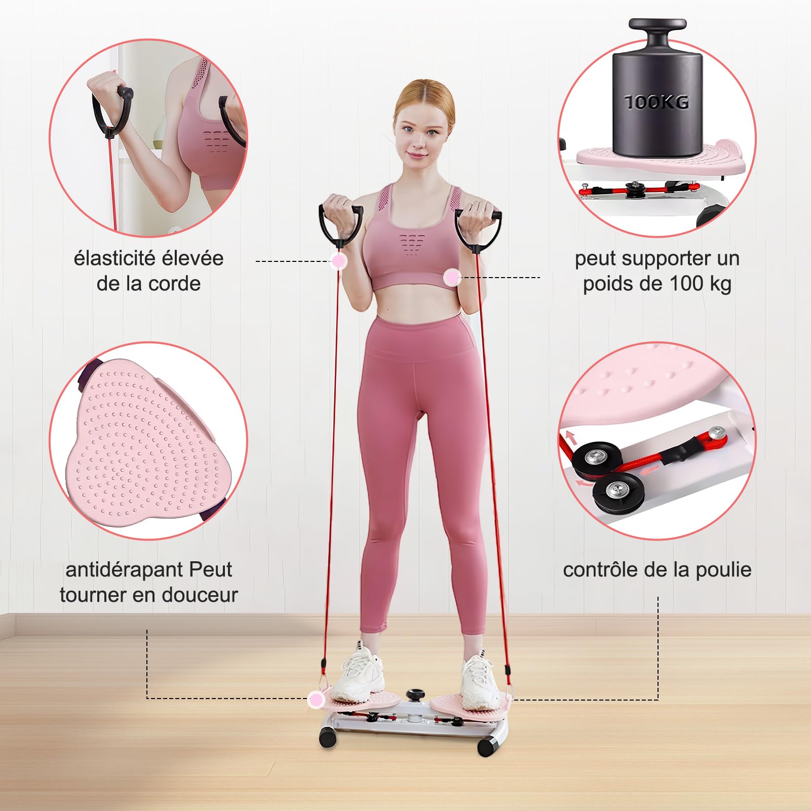 Disque de torsion de la taille, Exerciseur abdominal vertical avec station d'étirement pour massage des pieds, aérobic, exercice des hanches et de la taille, disques de torsion