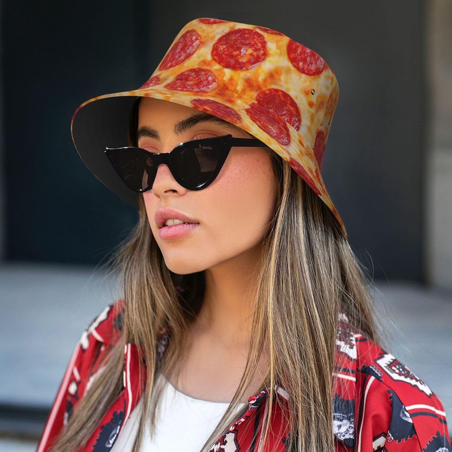 3D Pizza Pepperoni Print Bucket Hat for Men Women,Fun Sun Hats,Fisherman Outdoor Summer Travel Hiking Cap Black