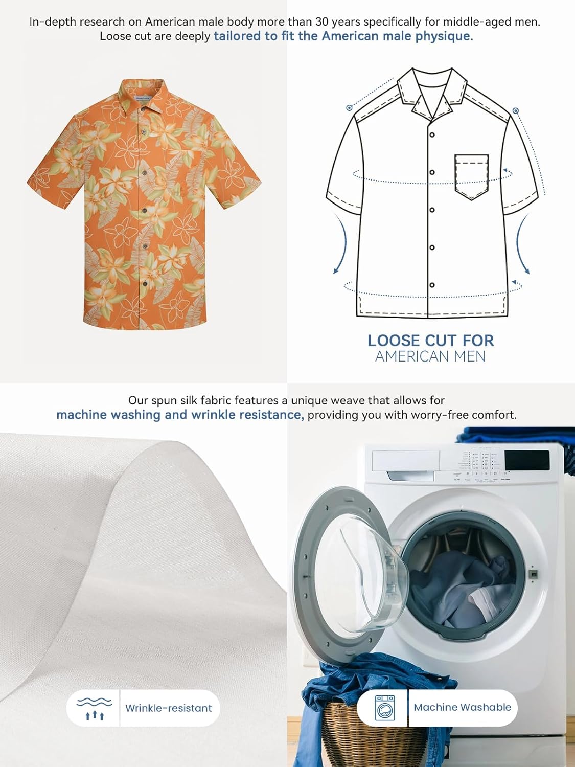 Men's Hawaiian Shirts Silk and Cotton Blend Button Down Short Sleeve Tropical Print Camp Shirts