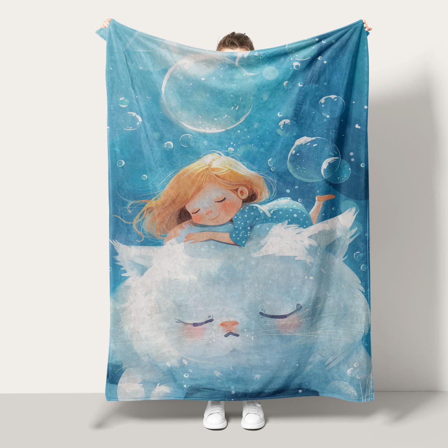 Plaid enfant chat blanc couverture douce 100x130cm pour consoler et réchauffer les nuits