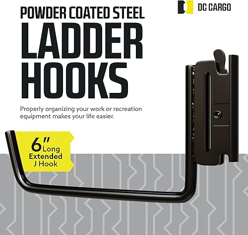 Miniatura 2 de DC Cargo - Ganchos de escalera extendidos planos en J para riel (10 unidades), accesorios para colgar en la pared del garaje, ganchos de