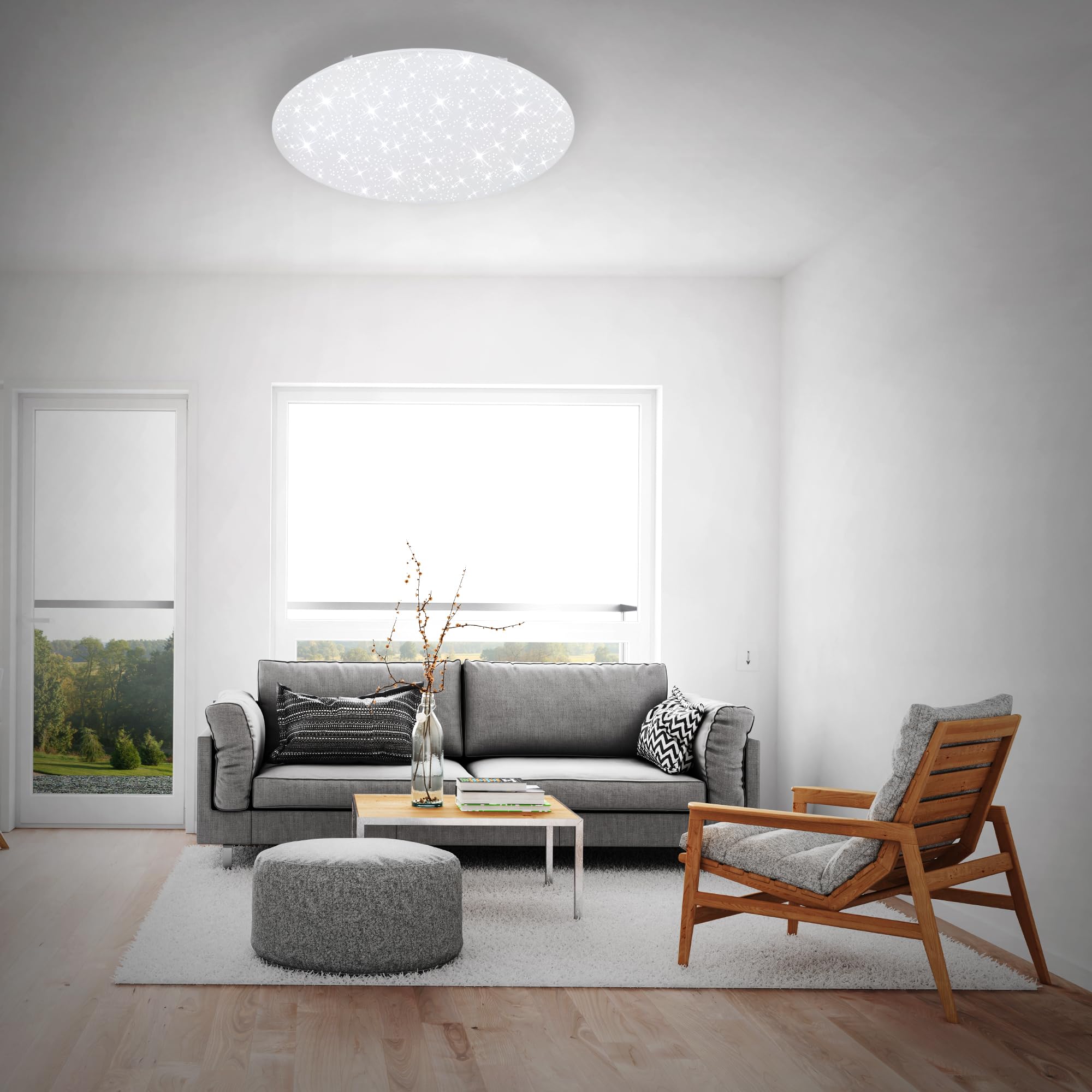 BRILONER - LED Deckenlampe 80cm mit Fernbedienung, dimmbar, Nachtlicht, warmweiß bis kaltweiß, ultra hell 9700 Lumen, 80 Watt, LED Lampe, Deckenleuchte, Wohnzimmerlampe, Küchenlampe, 80x9 cm, Weiß