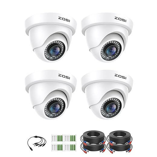 ZOSI 4Pack 2.0MP HD 1080P Security Cameras Kit, 80ft Night Vision, Indoor Outdoor Home CCTV Dome Camera for 1080P/5MP/4K HD-TVI Analog DVR System