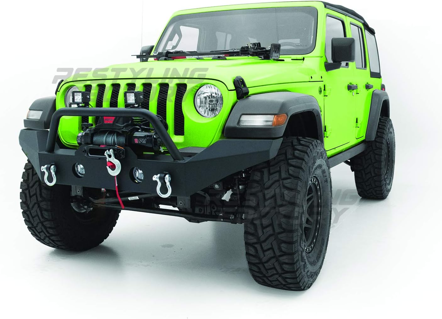 -Black Textured Full Width Front Bumper With Fog Lights Hole & 2x D-Ring & Winch Plate for 18-19 Jeep Wrangler JL