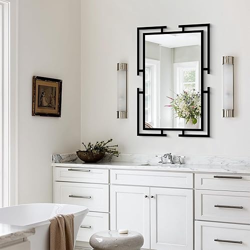 Miniatura 4 de Espejo de pared decorativo grande, espejo negro de 24 x 36 pulgadas para baño, espejo templado para decoración de pared con marco de metal para sala