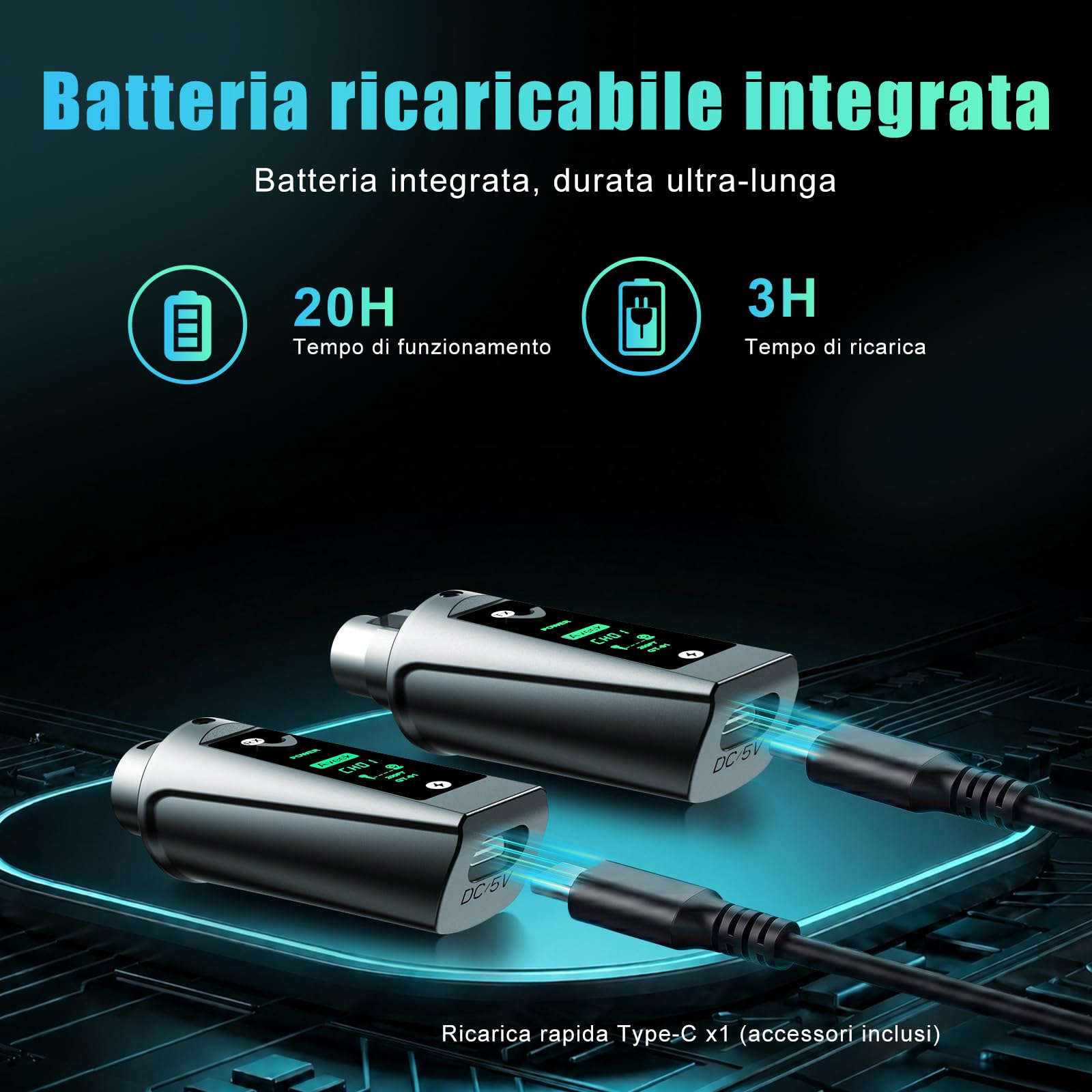 Aveek Sistema Wireless Trasmettitore e Ricevitore XLR per Microfono Dinamico, Portata 80 m | <0.2 ms Latenza, Segnale Stabile, 20h Batteria, Auto Pairing, Mic Wireless Adattatore per Mixer PA Live