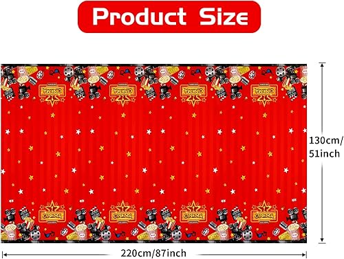 Miniatura 2 de PHOGARY Paquete de 2 manteles de noche de cine para decoración de fiesta nocturna de cine, mantel rectangular de plástico desechable para fiestas