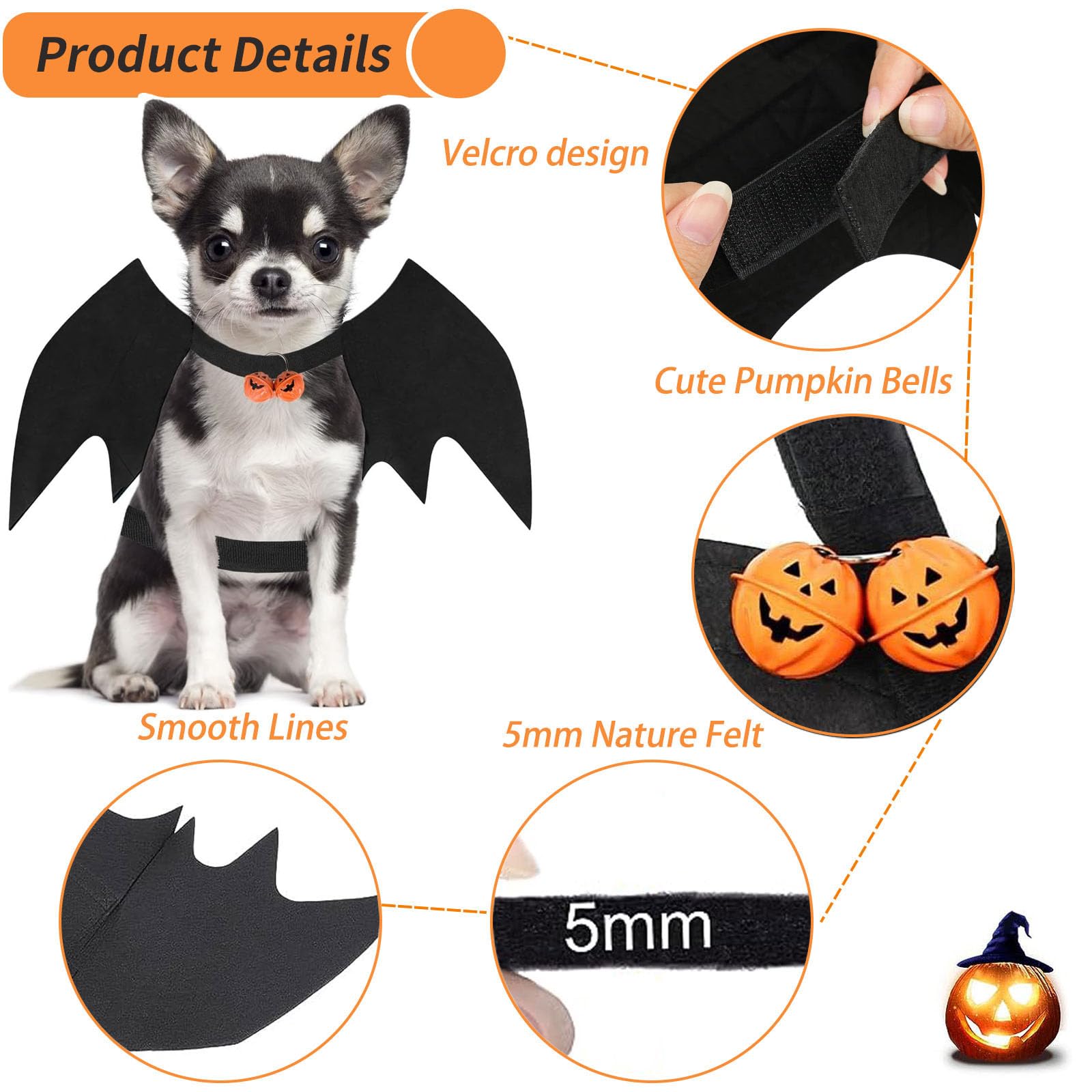 Kostium Psa na Halloween - Skrzydła Nietoperza dla Małego Psa (Czarny)