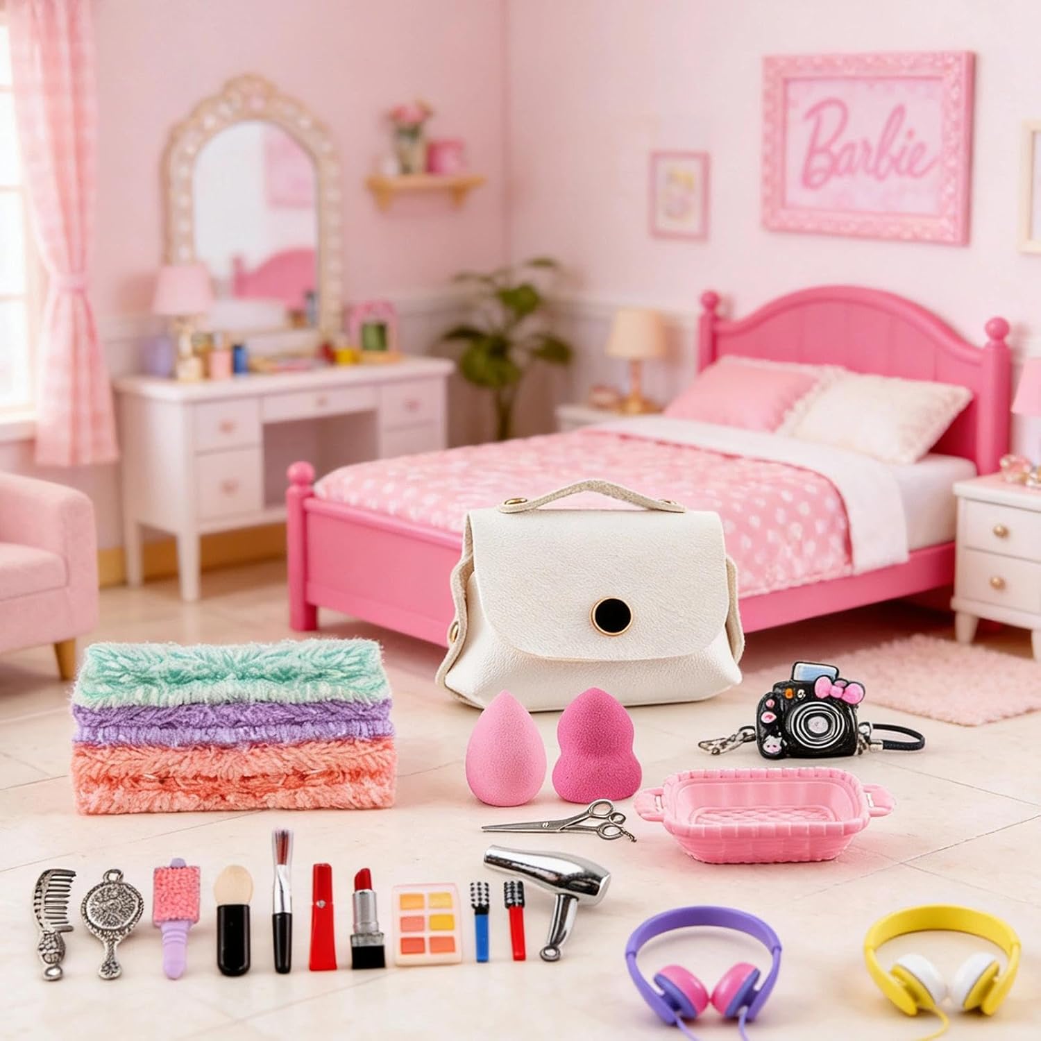 118Pcs Dollhouse Mini Jewelry Storage Case Cosmetic Hand Bag Towel Bathroom Set Accessories Toothbrush Shampoo Purse Decor Doll Backpack Girl Micro Scene Ature Makeup Shoes Glasses Money Mask DIY