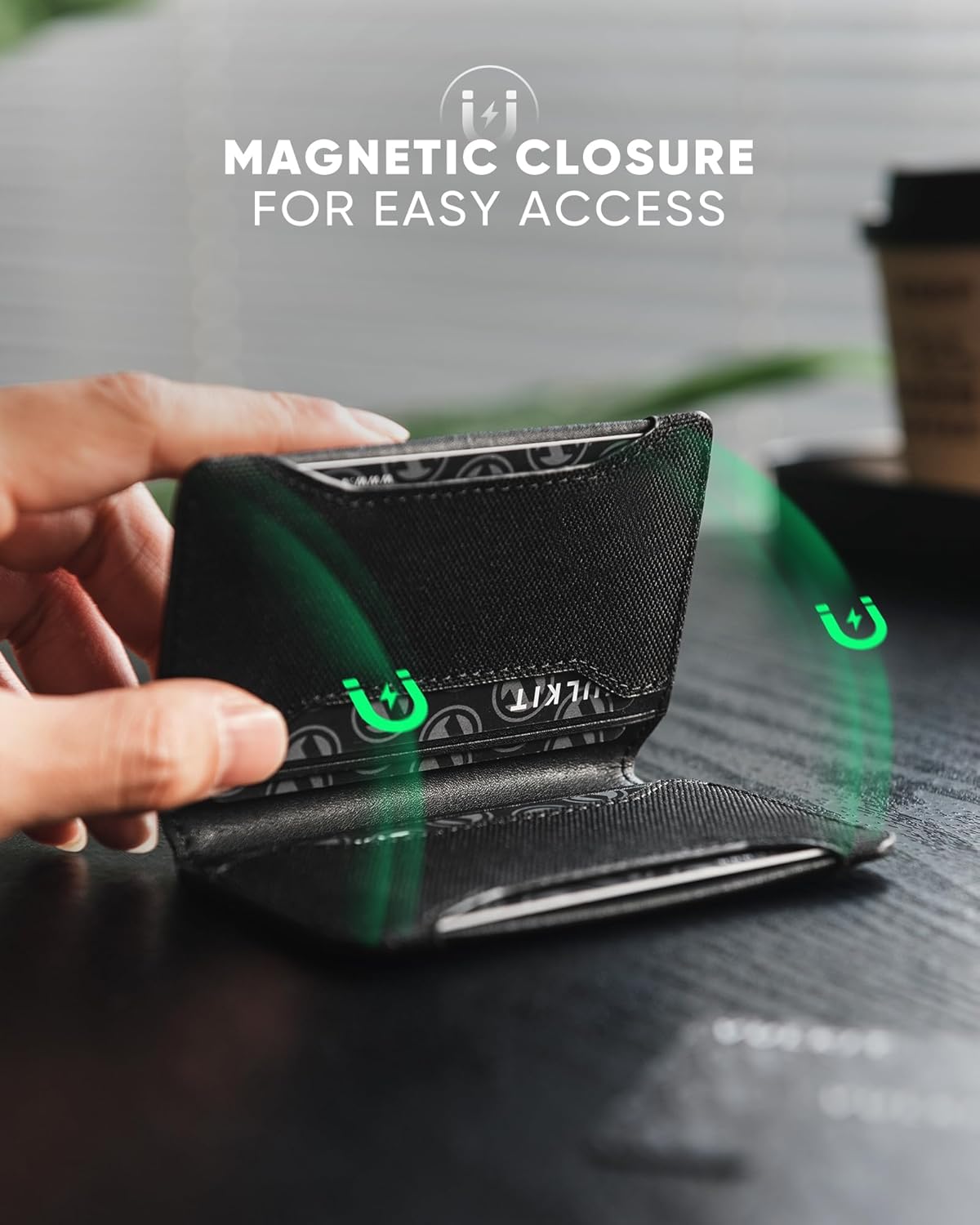 VULKIT Slim Card Holder Leather Small Front Pocket Wallet with Magnetic Closure RFID Blocking Minimalist Card Case(Black) - Image 4