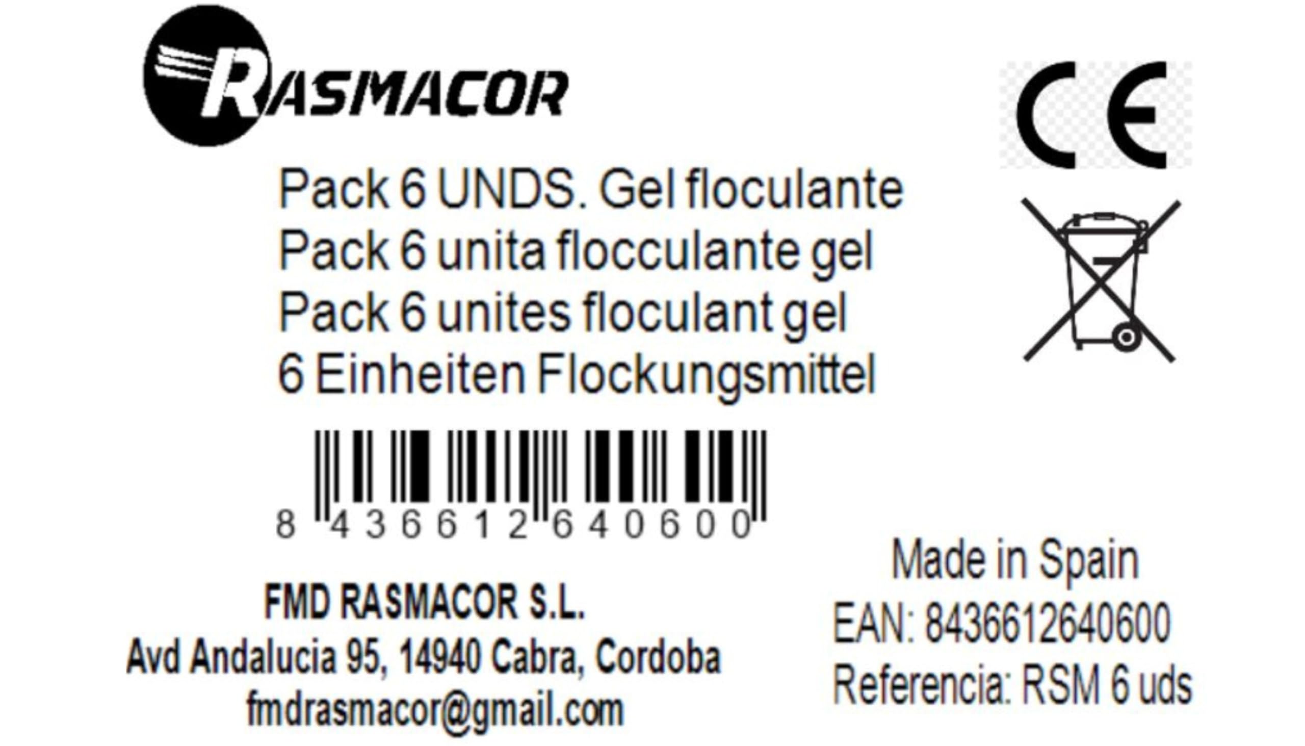 RASMACOR Pack de 6 Unités de Floculant en Gel Monodose | Gel pour Piscine | Nettoyant et clarificateur d'eau pour piscines | Transparence Totale de l'eau |