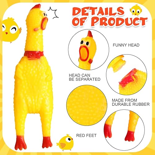 Miniatura 2 de Honoson 50 piezas de pollos de goma con chillido, juguetes de pollo ruidosos para perros, gran cantidad de juguetes para mascotas, perros adultos,