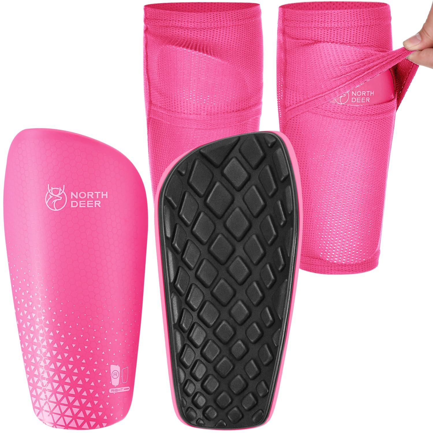 Photo 1 of Soccer Shin Guards for Boys incl. Sleeves with Optimized Insert Pocket - Protective Soccer Equipment for Kids Girls (Pink M)