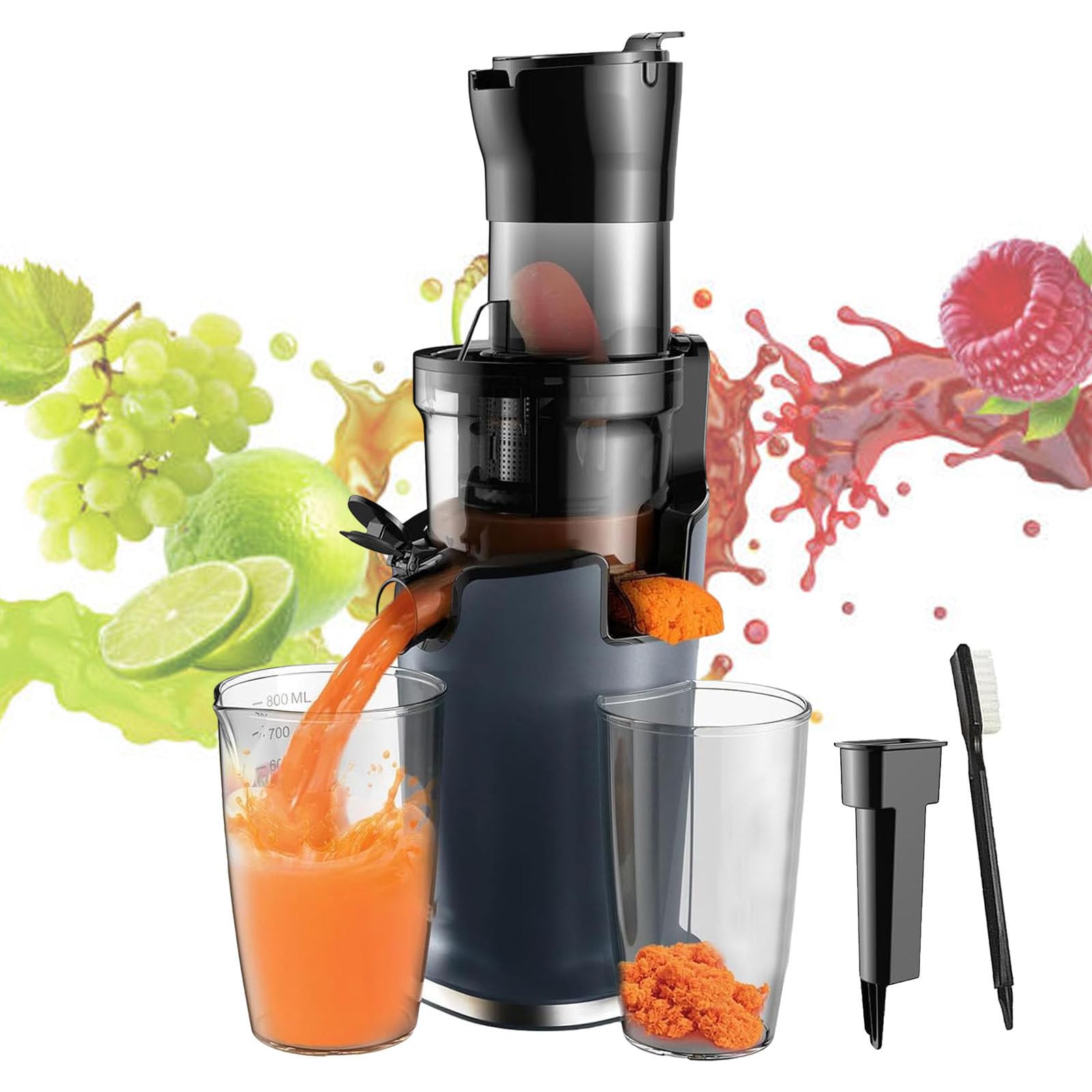Estrattore di Succo A Freddo da 200 W, Separa Automaticamente Succo E Residui, con Funzione avanti E Indietro, Estrattore di Succo Lento Automatico, Design Rimovibile