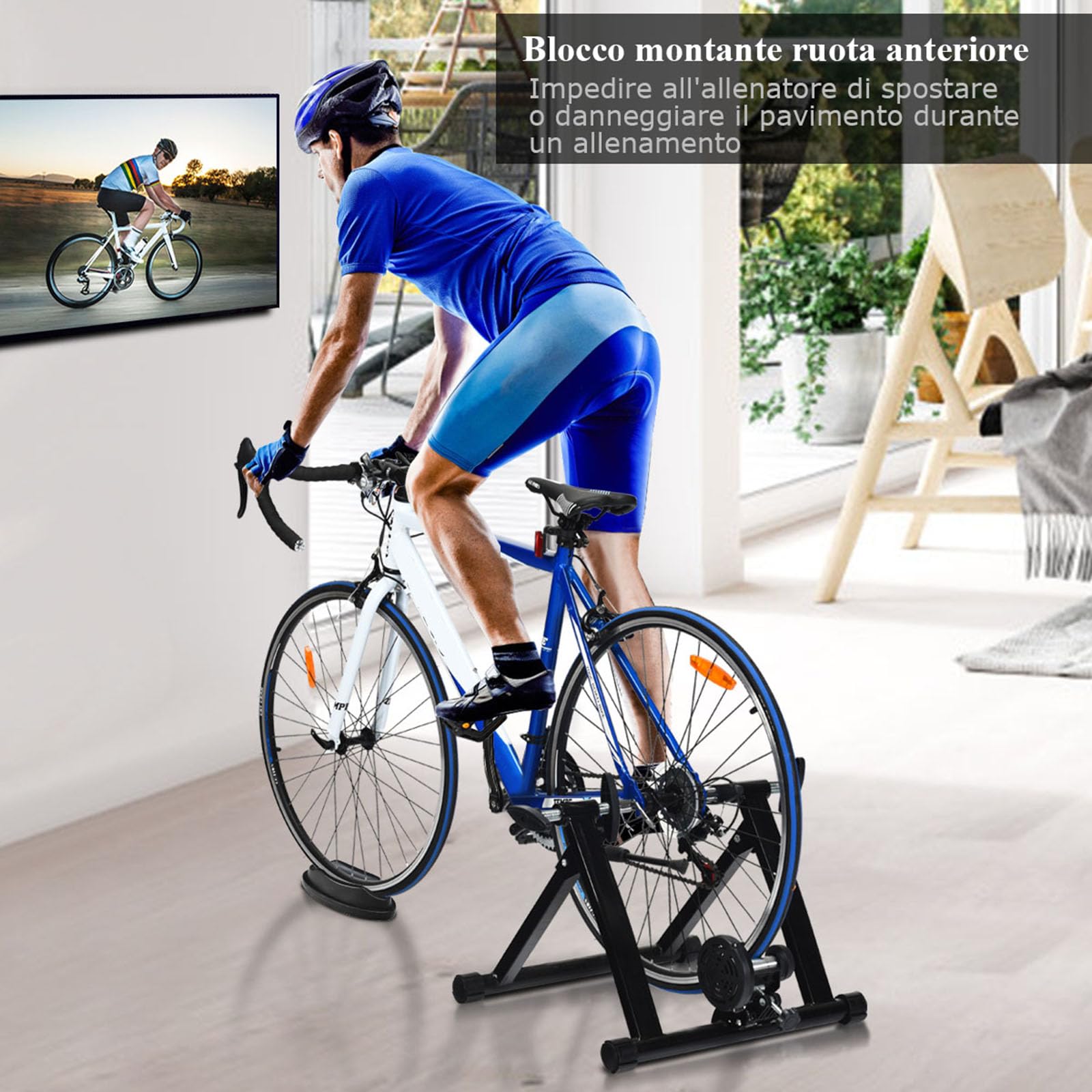 COSTWAY Rullo Allenamento per Bicicletta Trainer Bici Fitness, per Allenamento in Casa, Nero