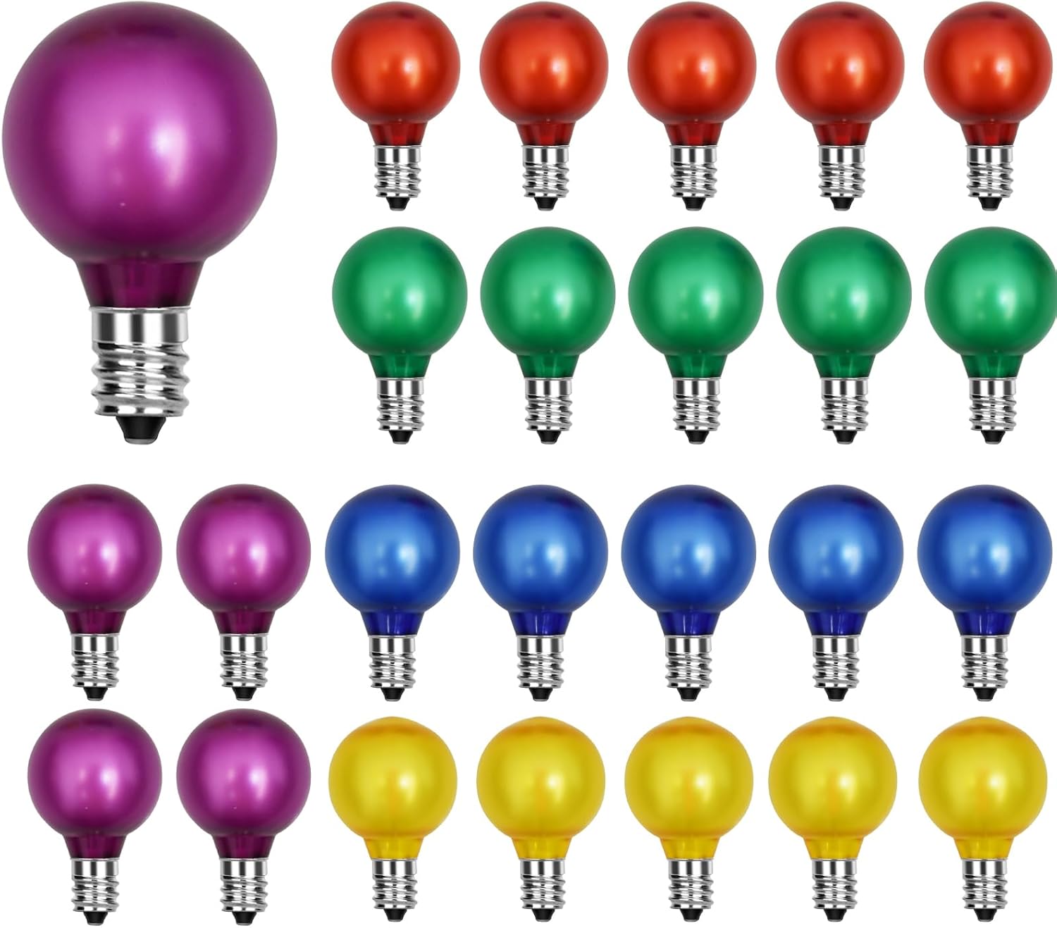 Oviejo 25 Pack G40 LED String Light Bulbs, 0.6W Multicolor Frosted Replacement Bulbs for Holiday Decoration, E12 Screw Base, Vintage Edison Bulbs for Patio Garden