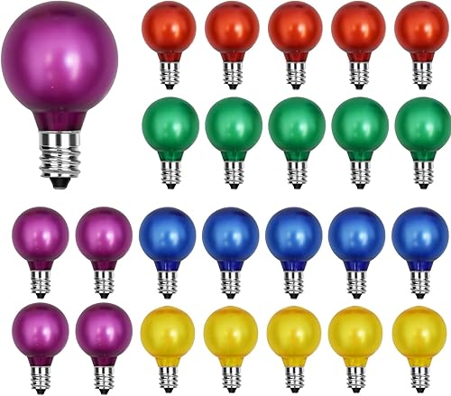 Miniatura 8 de Paquete de 25 bombillas LED G40 de colores, bombillas LED inastillables de 0.6 W, bombillas de repuesto de Navidad con base de candelabro E12, rojo,