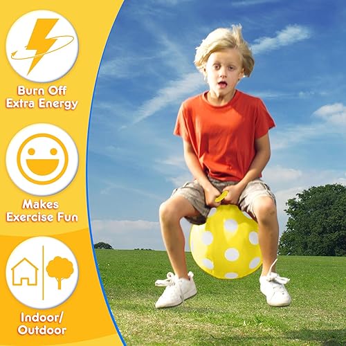 Miniatura 4 de Lewtemi 3 bolas de tolva de lunares con asa para saltar y saltar pelota hinchable juguete con bomba de aire para relevos, carreras, juegos de