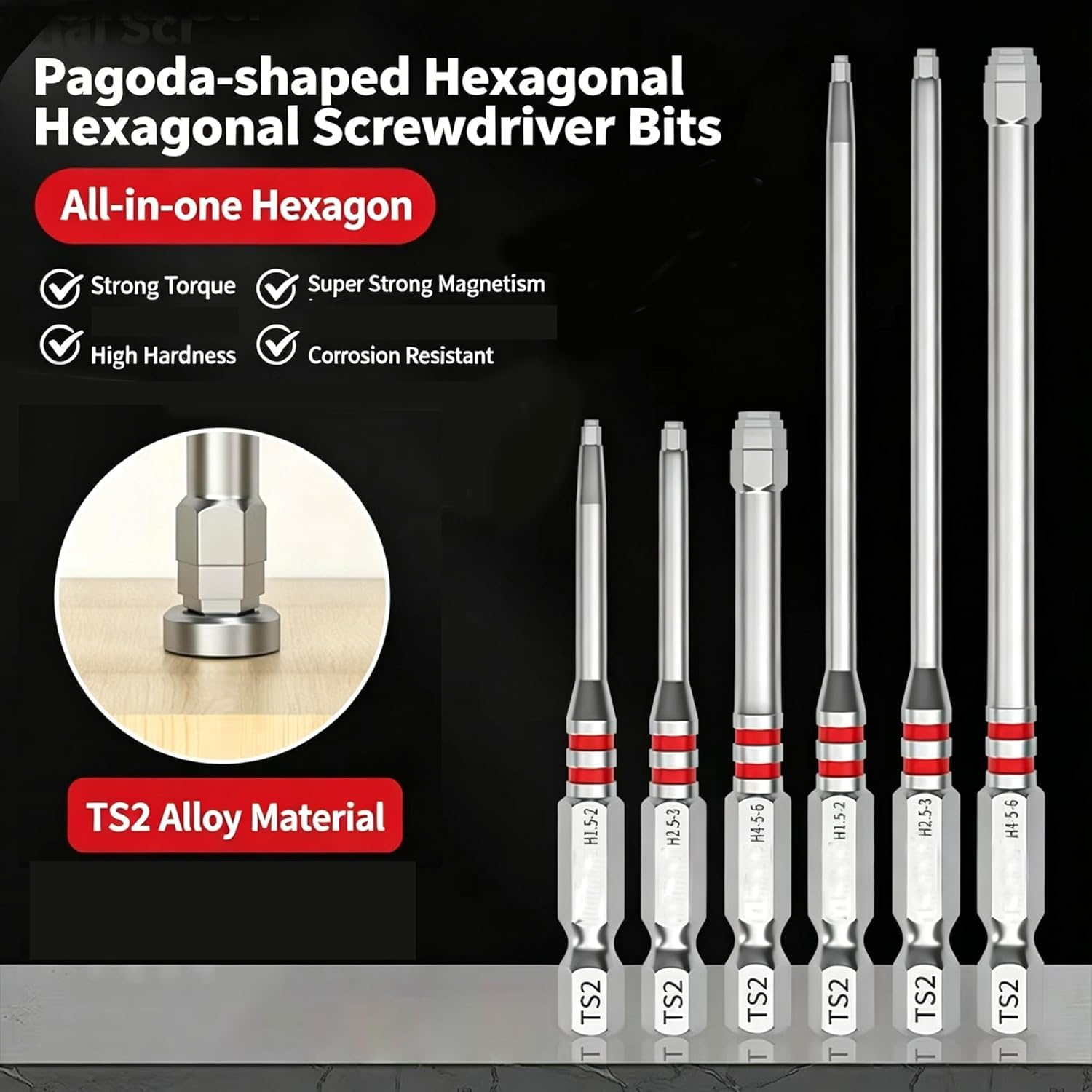 Juego de puntas de destornillador magnéticas, diseño de pagoda, vástago hexagonal de 1/4 pulgadas, antideslizante, varios tamaños H2/H3/H4/H6, 65 mm y 100 mm de largo, brocas de impacto para taladros