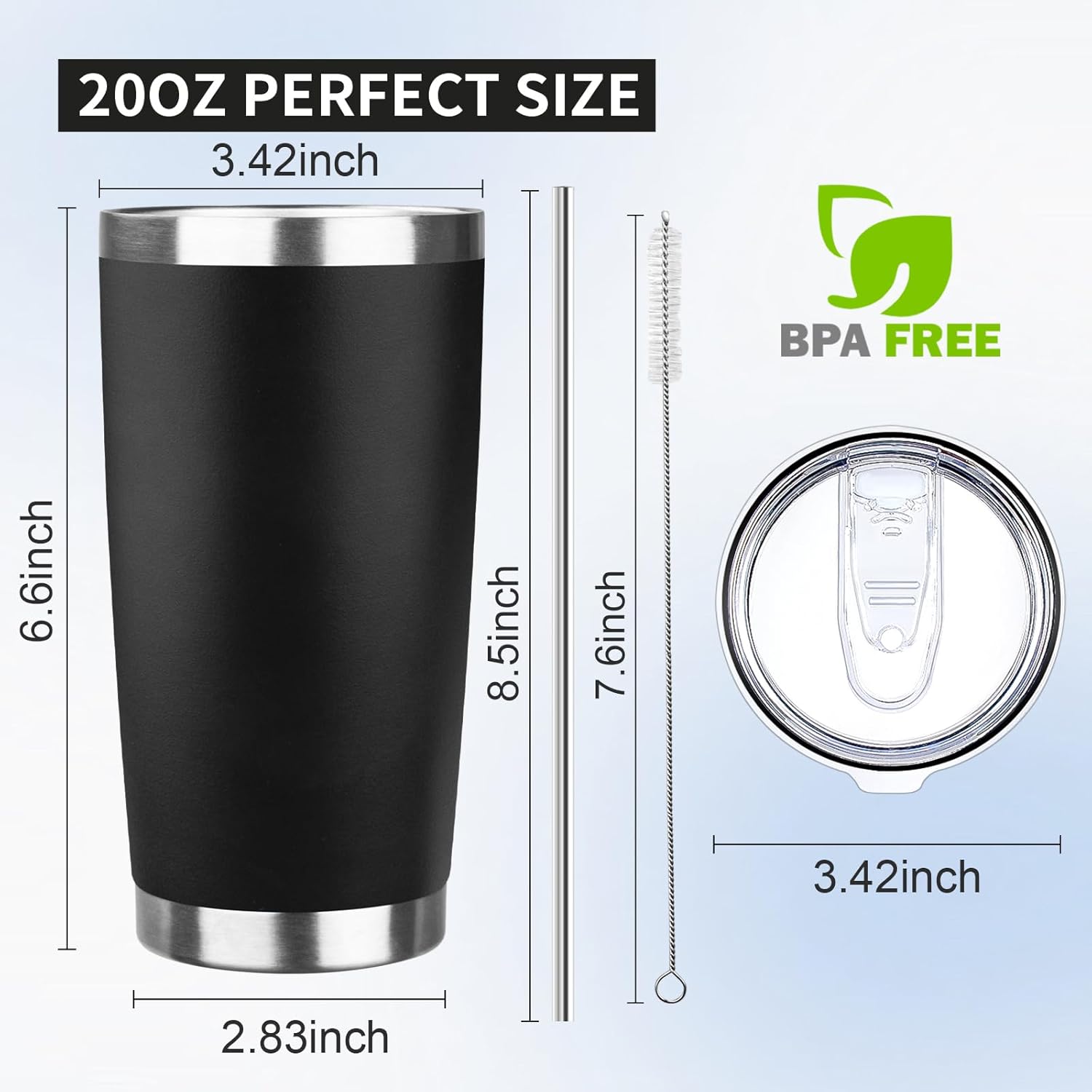 20oz Tumbler with Lid and Straw Double Wall Powder Coated Vacuum Insulated Coffee Tumbler Stainless Steel Insulated Travel Coffee Mug Spill-Proof Thermal Cup for Hot and Cold Beverage,Black - Image 6