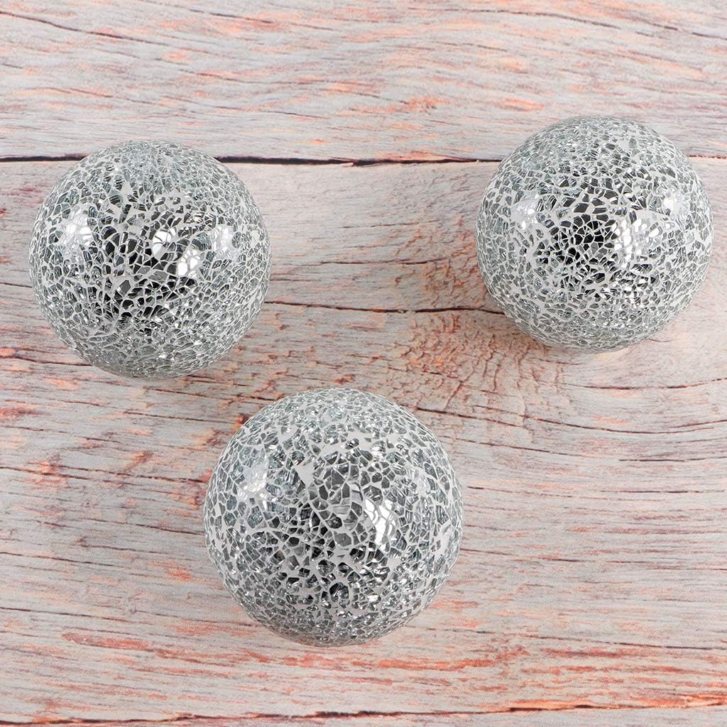 MDLUU Decorative Orbs, Mosaic Sphere Balls, Centerpiece Balls for Bowls, Vases, Dining Table Decor, Diameter 4 Inches, Pack of 3 (Silver) : Everything Else